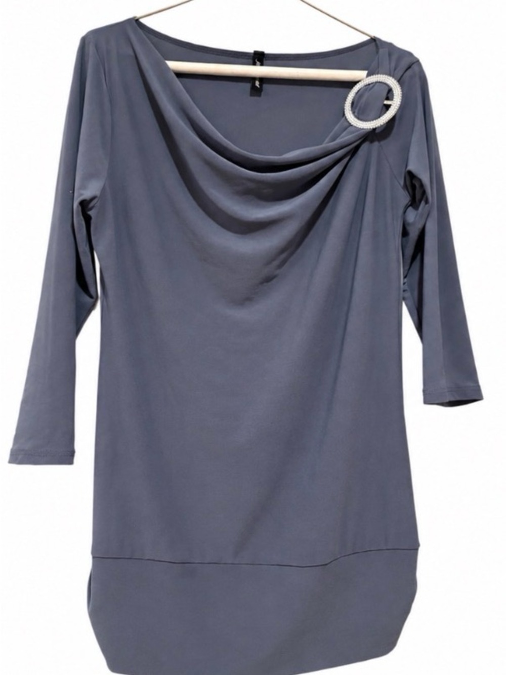 jason maxwell Gray Cowl Neck Blouse with Decorative Brooch